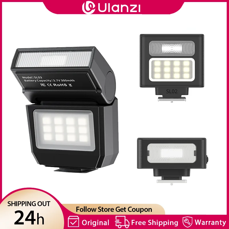Ulanzi SL01 SL02 SL03 Мини-вспышка SpeedLite GN8 6500K для камер Canon, Sony, Nikon, DSLR, для видеоблогов, прямых трансляций и съемки на открытом воздухе