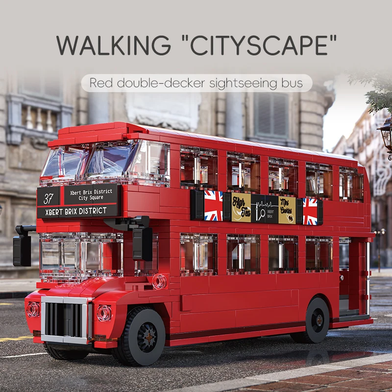 745PCS Britse Retro Dubbeldekker Bus Bouwstenen Stadstourbus Model Bakstenen Desktop Decoratie Puzzel Speelgoed Vakantiegeschenken