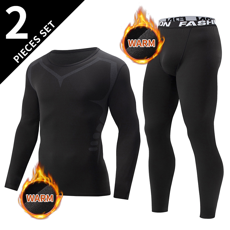 2/4 pièces automne/hiver hommes noir à manches longues pantalon ensemble de sous-vêtements jeunesse Fitness course Base sport chemise décontracté pantalon extensible