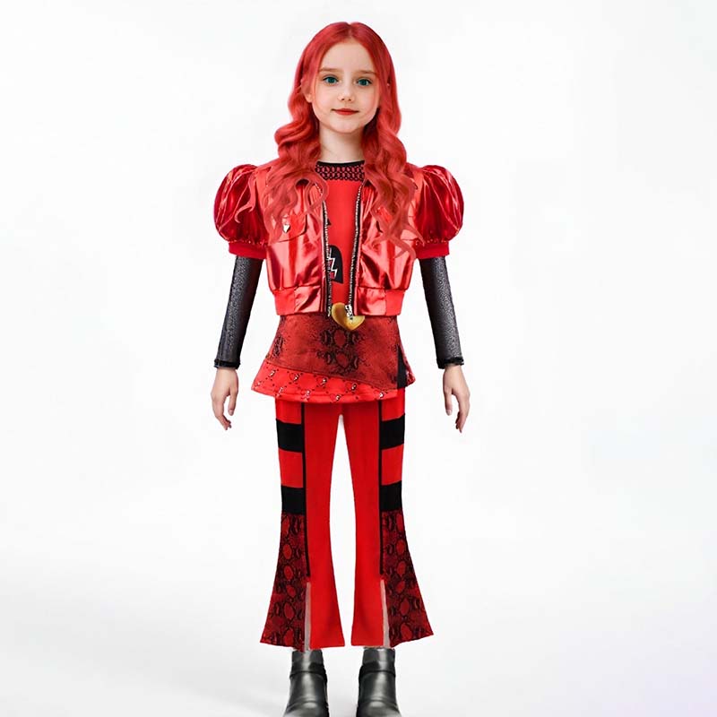 Meninas cosplay vermelho traje conjunto halloween palco performances maquiagem roupas de dança manga longa jaqueta com zíper com calças superiores