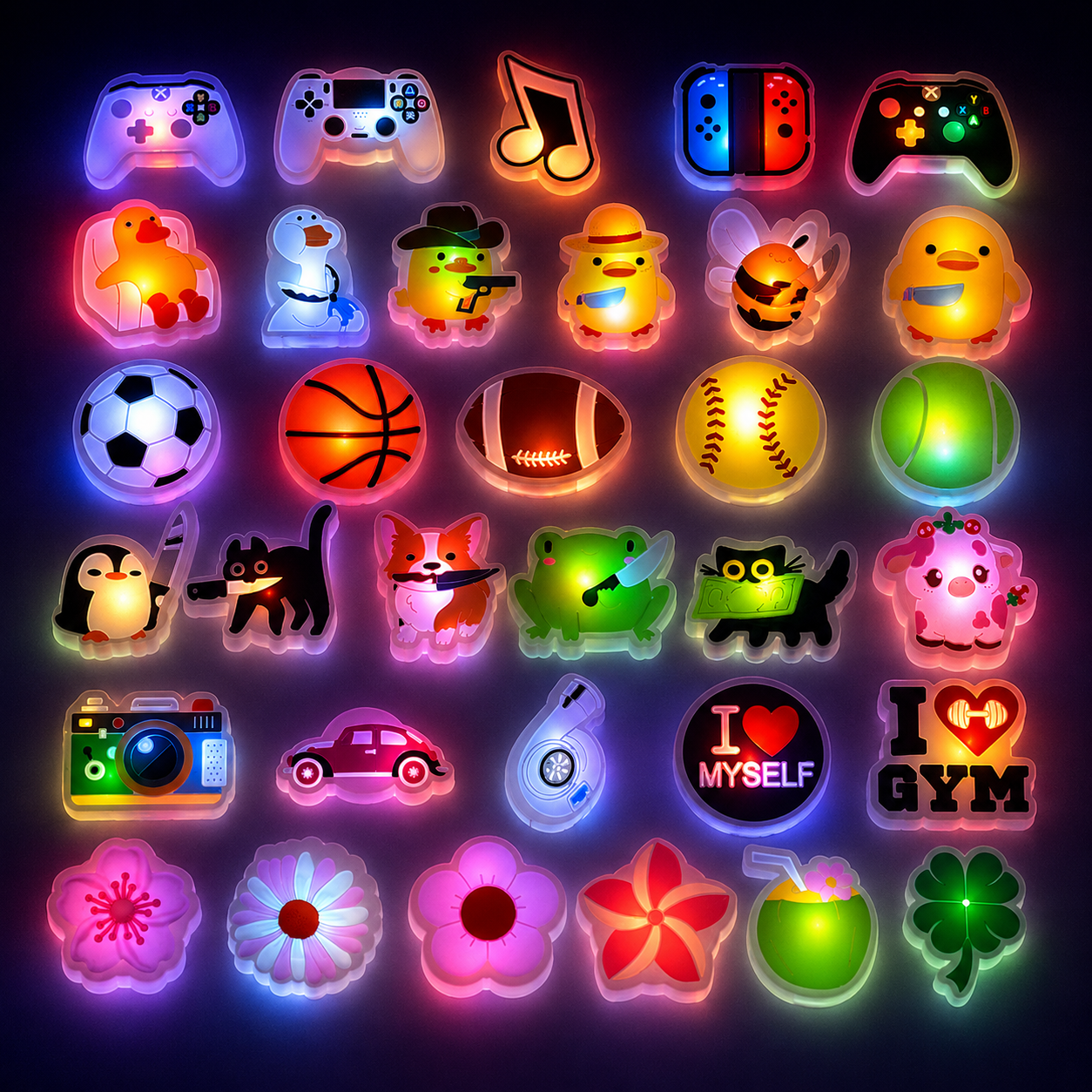 1 stks LED-schoenbedels Glow in Dark Game Sport Bloem Dier PVC Klomp Sandaal Decoratie Accessoires voor kinderen Tieners Geschenken