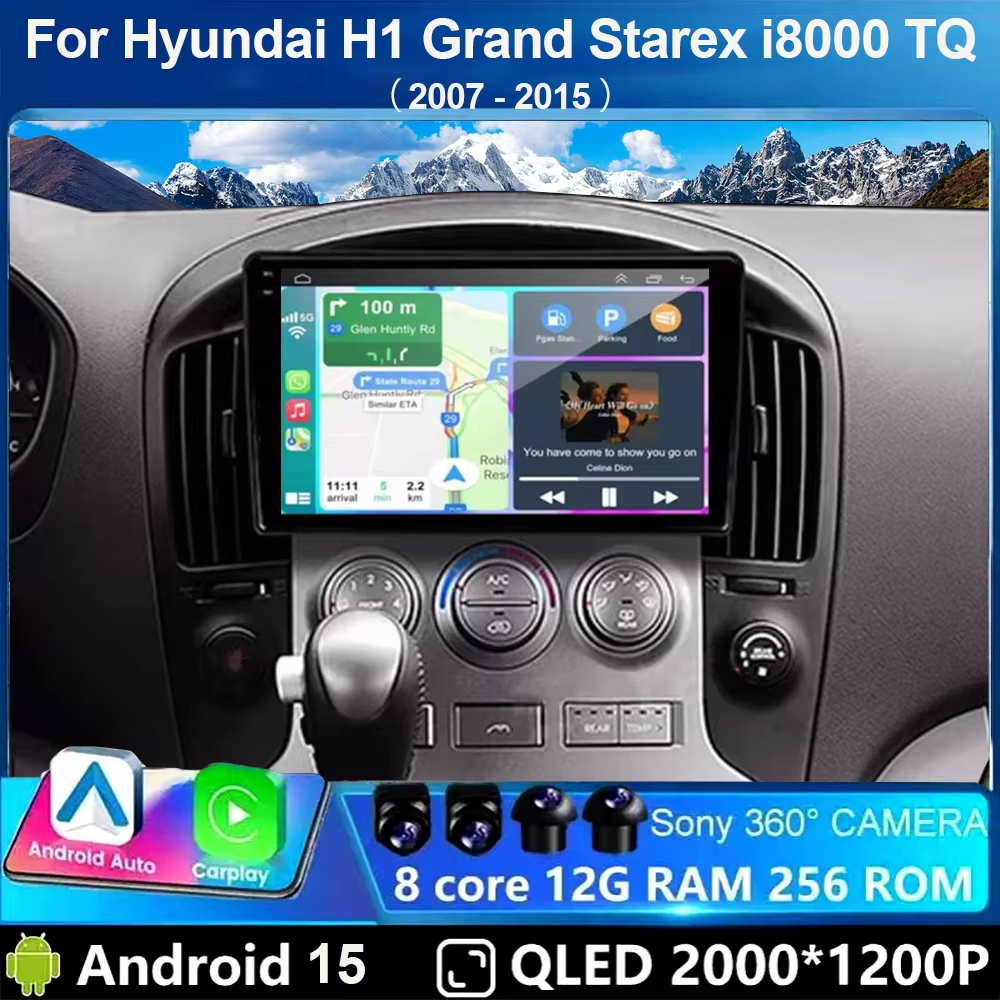 Автомагнитола Android 15 для Hyundai H1 Grand Starex I8000 TQ 2007-2015 с 5G, CarPlay, мультимедиа, навигацией GPS и обзором 360°
