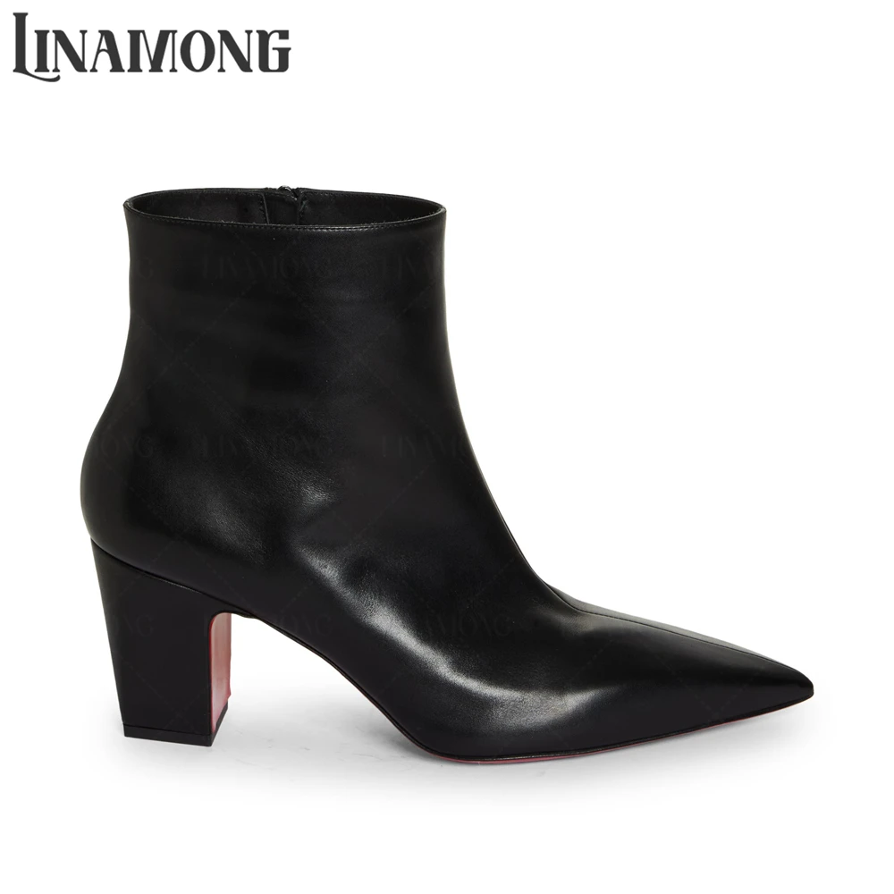 5cm Block Heel Booties voor Heren, Spitse Teen, Lederen Boots, Designer Stijl, Eenvoudige Effen Kleur Enkellaarzen, Zwart Wit Heren Boots