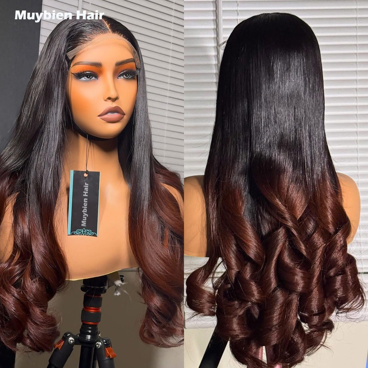 Perruque Ombrée Marron Haute Densité 450, Cheveux Humains 100%, Perruque Bouclée Ondulée HD Lace Front 13x6 13x4 pour Femme, Perruques Sans Colle