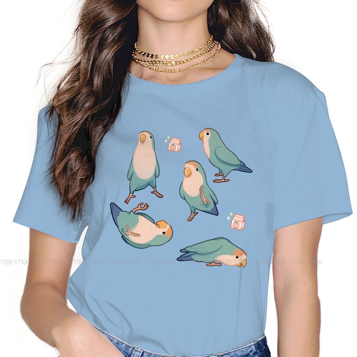 Speelse Blauw Lovebirds Vrouwen Tshirt Papegaai Meisjes Basic Tops 4XL O-hals Vrouwelijke T-shirt Funny Fashion Gift