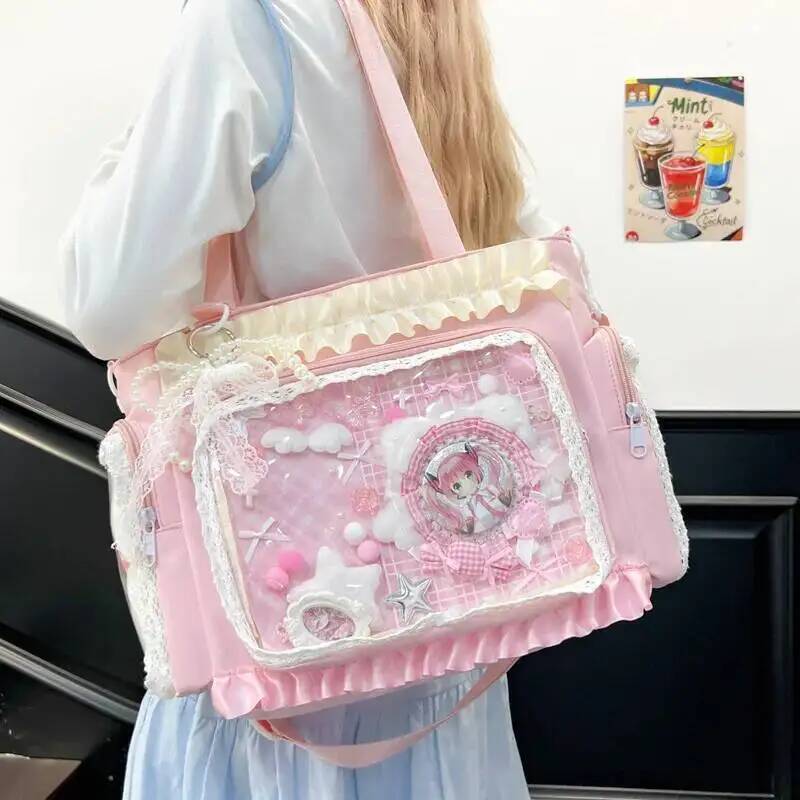 Y2k Neue Süße Ita Schulter Tasche Lolita Mädchen Transparente Umhängetasche Frauen Große Kapazität Spitze Tote Tasche Nette DIY Display Handtasche