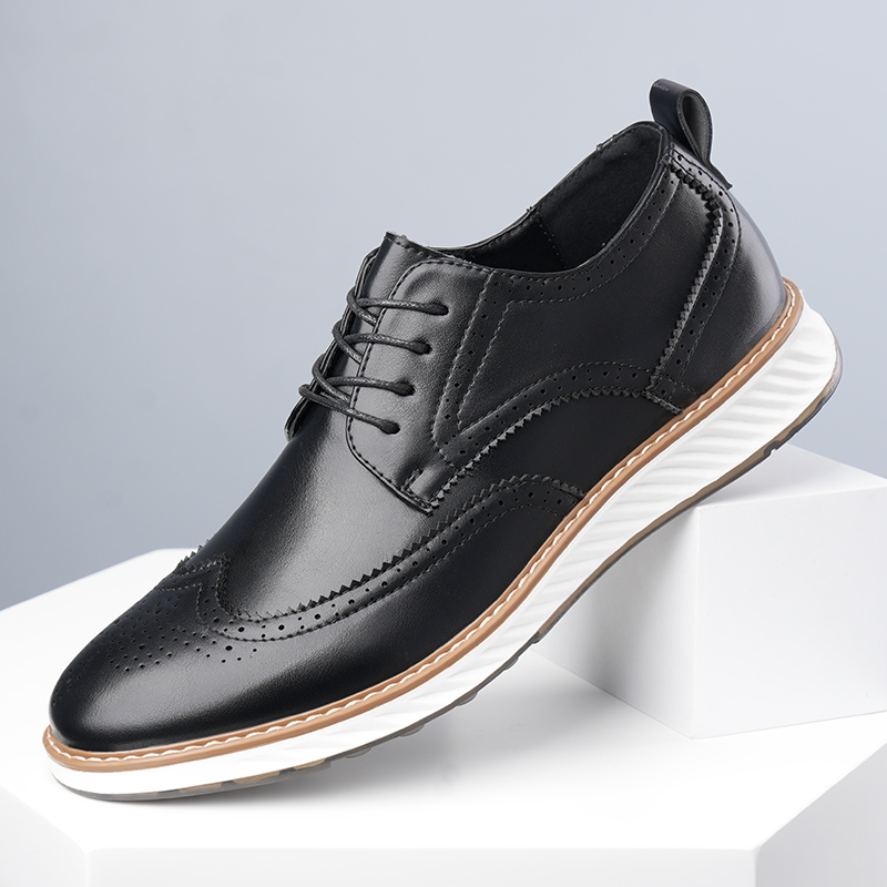 Sapatos masculinos de couro esculpido Brock, modelo Derby, para viagem de negócios, primavera 2026, sapatos casuais e de negócios para escritório, tamanho grande 46