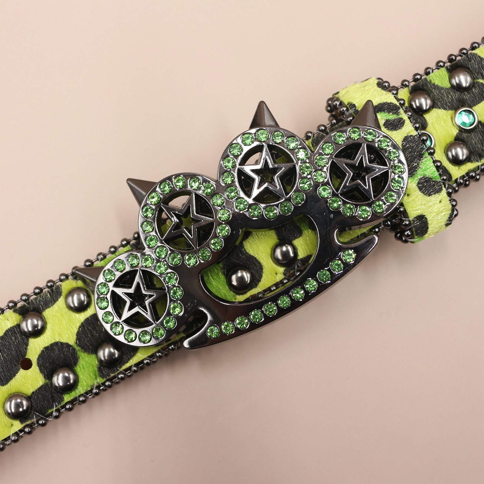 Dżinsy damskie Leopard Rhinestone Duży rozmiar Pasek męski Pasek Western Denim Błyszczący nit Skórzany pasek HipHop Rock Y2K Style