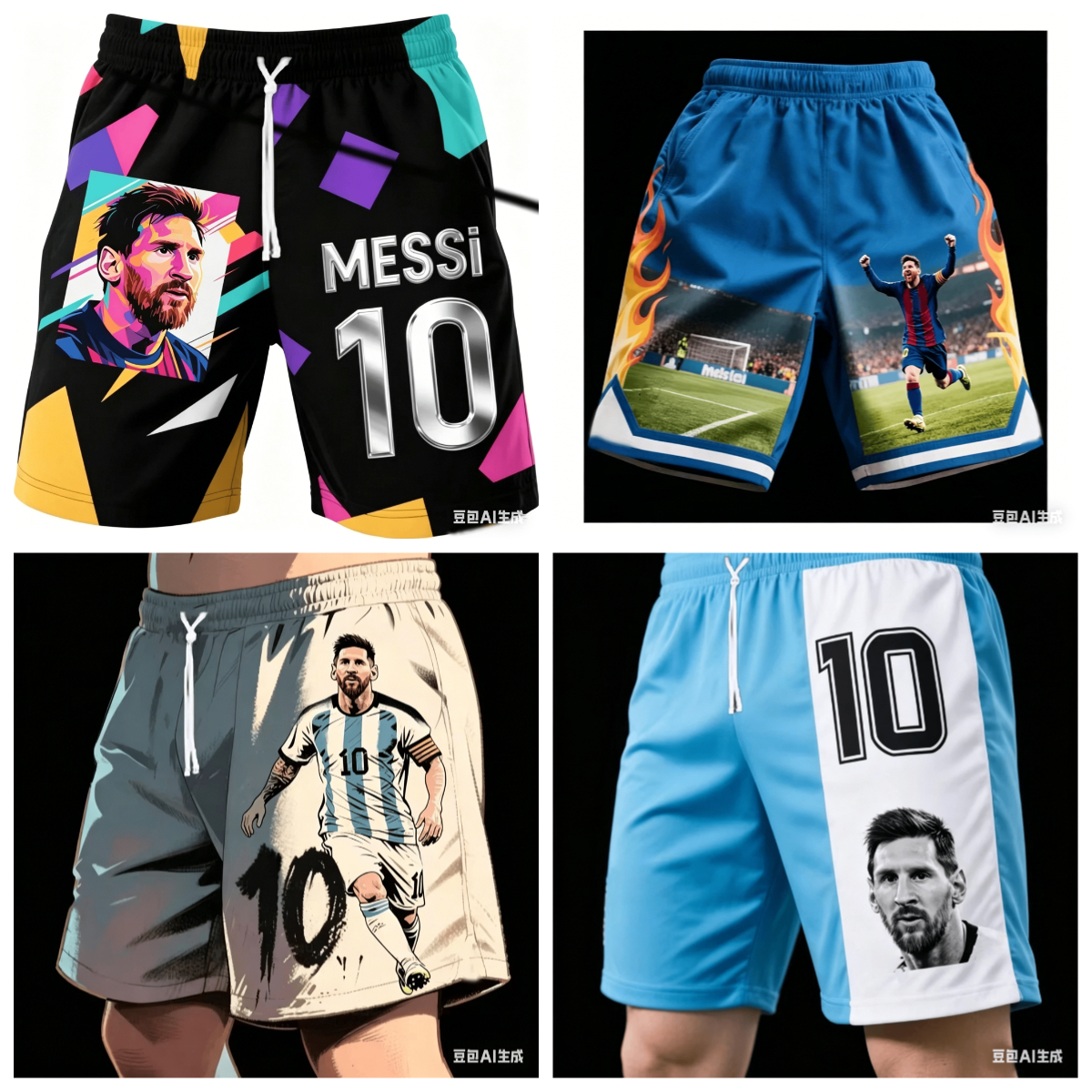 Celana Kasual Olahraga Pantai Liburan Cepat Kering 3D Print Messi untuk Dewasa dan Anak-anak, Penggemar Sepak Bola Sangat Bersemangat
