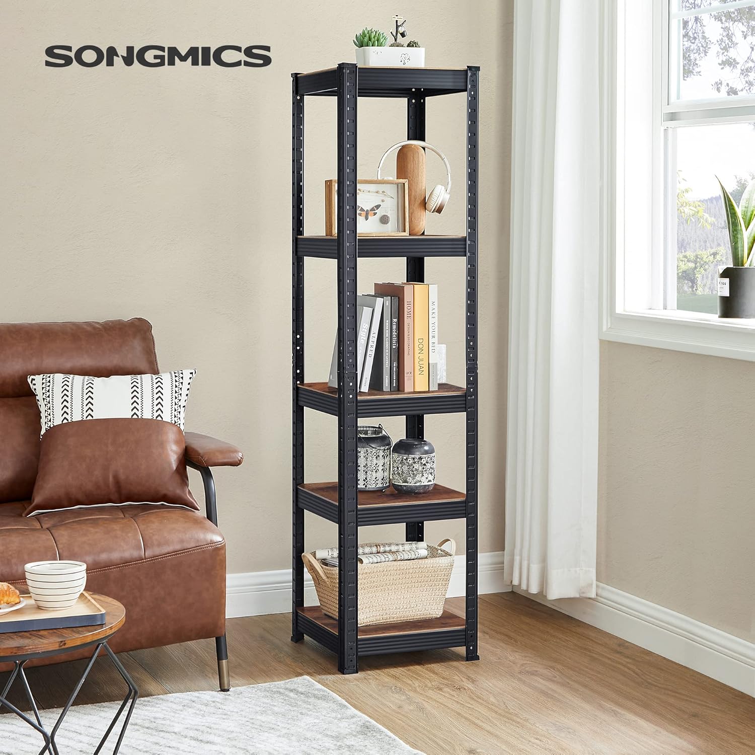 Songmics Rekken, 37X37X150 Cm, 400 Kg Laadvermogen (80Kg Per Plank), Industrieel
