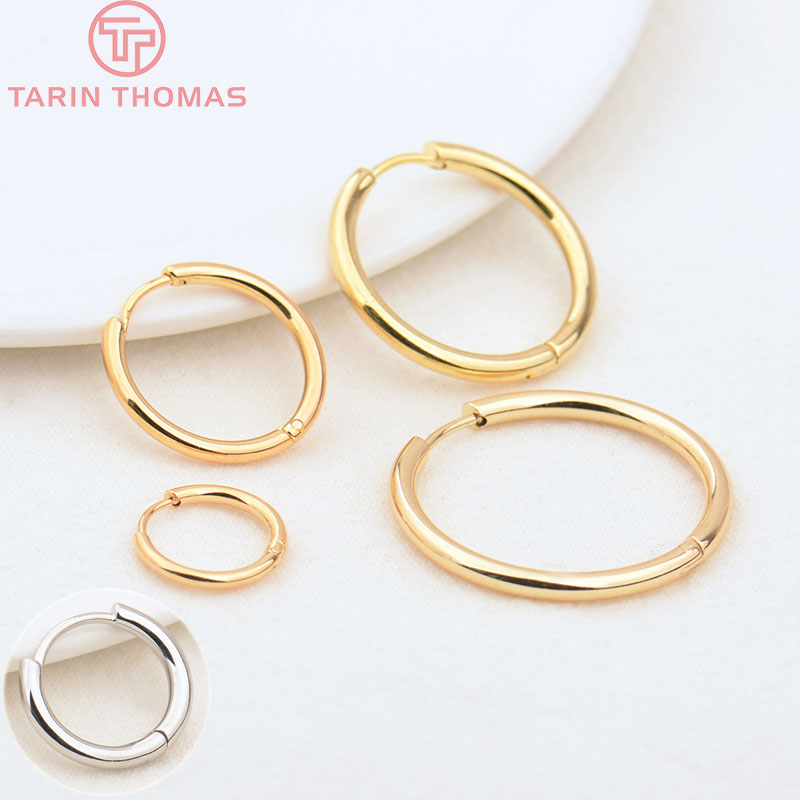 (3754)6 Buah 12MM 30MM 24K Warna Emas Baja Nirkarat Anting Bulat Anting-Anting Hoop Jepit Kualitas Tinggi DIY Pembuatan Perhiasan Temuan