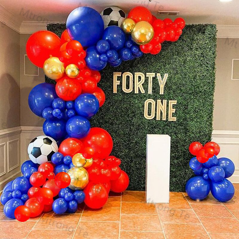 Décor de fête d'anniversaire de mariage 4D or 4D football rouge bleu ballon en Latex guirlande arc événement de vacances décor de réception-cadeau pour bébé
