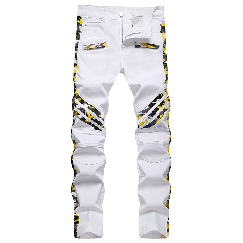 2023 Lente High Street Heren Rechte Slim Fit Jeans Gesplitste Elastische Denim Broek Mannen Mode Witte Katoenen Jeans Vaqueros Hombre