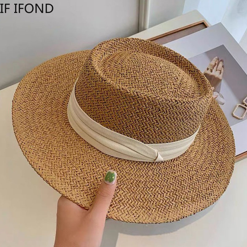 Cappelli di paglia traspiranti primavera estate per le donne Cappello Fedora casual moda Cappelli da viaggio concavi per esterni Cappello da sole da spiaggia Panama