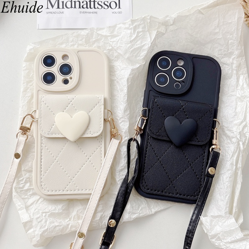 Etui Love Case na iPhone 17 Pro Max Air 16 11 12 13 14 15 Plus z podstawką, paskiem, portfelem, przegródkami na karty, sznurkiem do noszenia na szyi, miękka obudowa