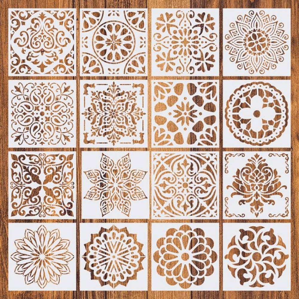 16 개/몫 15*15cm 만다라 창 꽃 DIY 레이어링 스텐실 그림 스크랩북 색칠 엠보싱 앨범 장식 템플릿