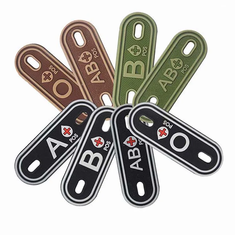 2 piezas/7*3 CM, A B AB O parche de PVC tipo sangre positiva, parches tácticos con hebilla de sangre para cordón, cremallera para ropa, dije de etiqueta de sangre para mochila