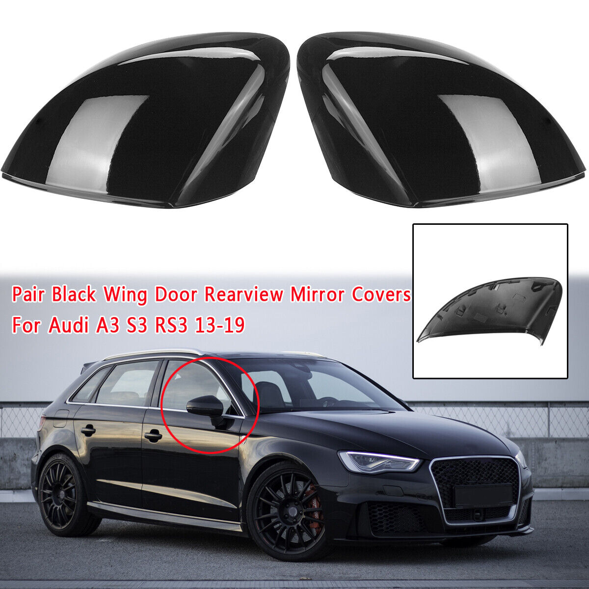 Błyszczące czarne błyszczące osłony lusterek skrzydłowych do Audi A3 S3 RS3 8V 2013-19