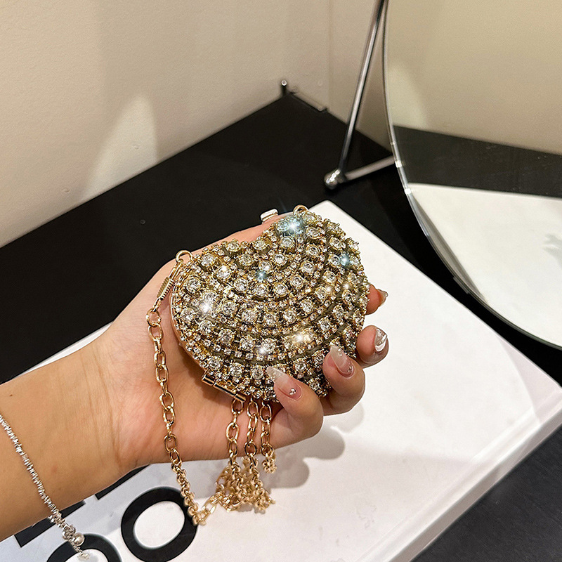 Bolso de mano de cristal con incrustaciones de diamantes en forma de corazón, Mini bolso de hombro de lujo con piedras, bolso de noche, boda, fiesta, Asa de diamantes de imitación