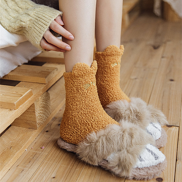 Calcetines gruesos de invierno para mujer, medias cálidas con dibujos de Pata de Gato, coloridos y encantadores, para dormir en el hogar, Harajuku, Kawaii