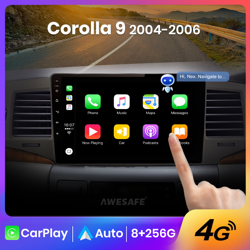 Автомобильное радио AWESAFE с беспроводным CarPlay и Android Auto для Toyota Corolla E130 E120 2000-2006 годов выпуска, GPS-навигация, управление на руле, FM, Bluetooth, Plug and Play, стереосистема