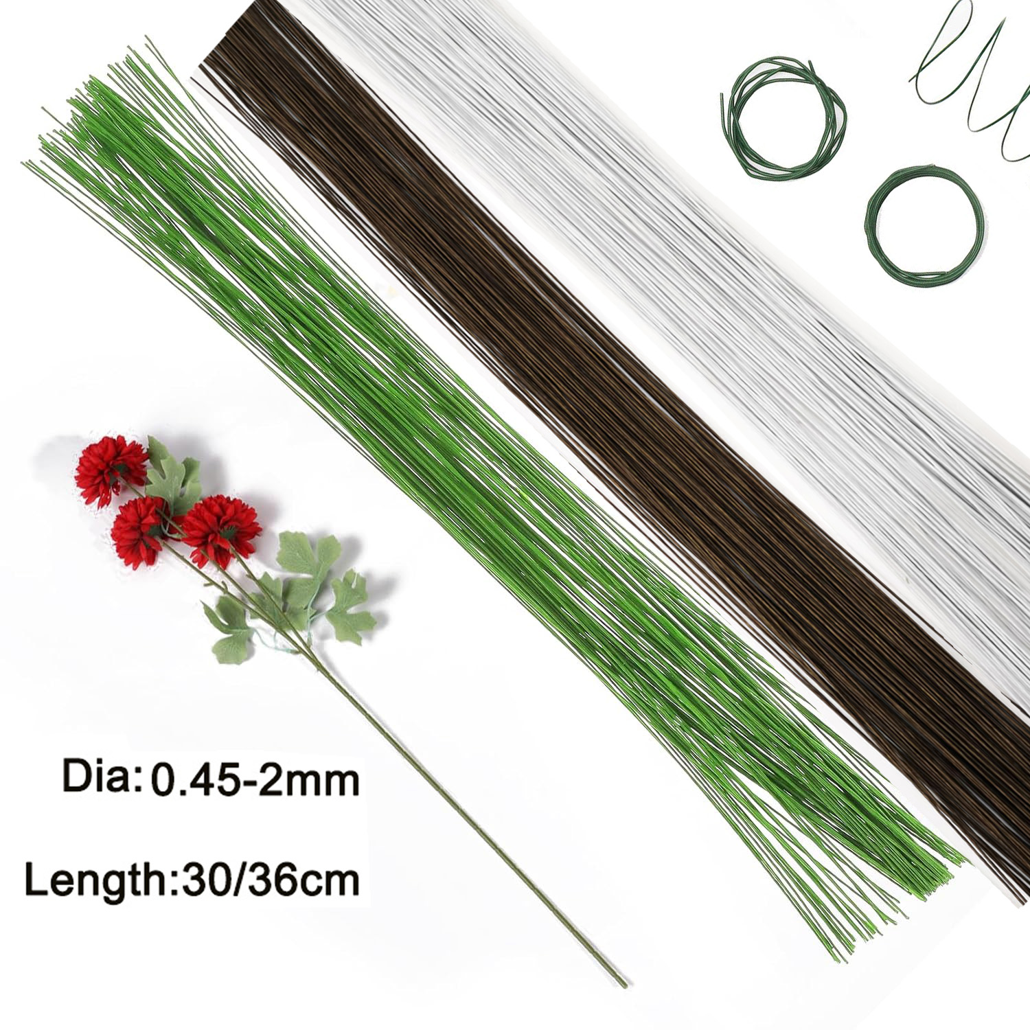 20Pcs Floral Wire High Quality Paper Covered Artificial Branches Iron Wire For DIY/Nylon Flower Accessory Green White and Coffee