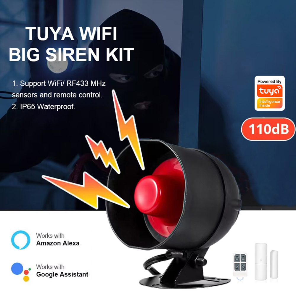 Tuya WiFi サイレン警報システム ワイヤレス大音量警報サイレンキット スマートライフサイレン Alexa Google と互換性あり ホームセキュリティ用