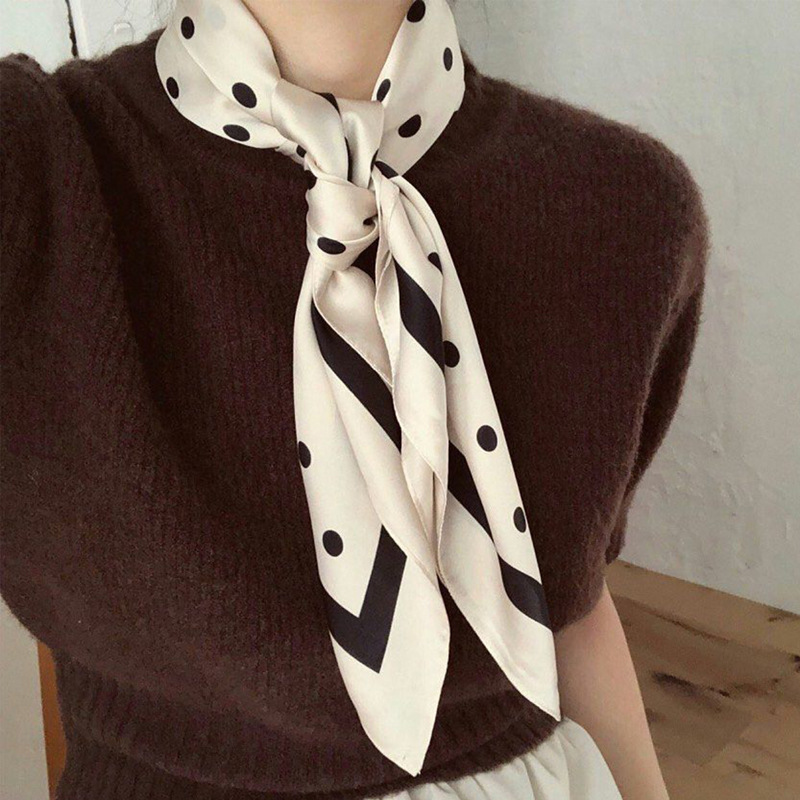 Lenço de pescoço quadrado para mulheres, bandana, faixa de cabelo, ponto de impressão, foulard, bandana, xale, lenço, primavera, novo, 2023