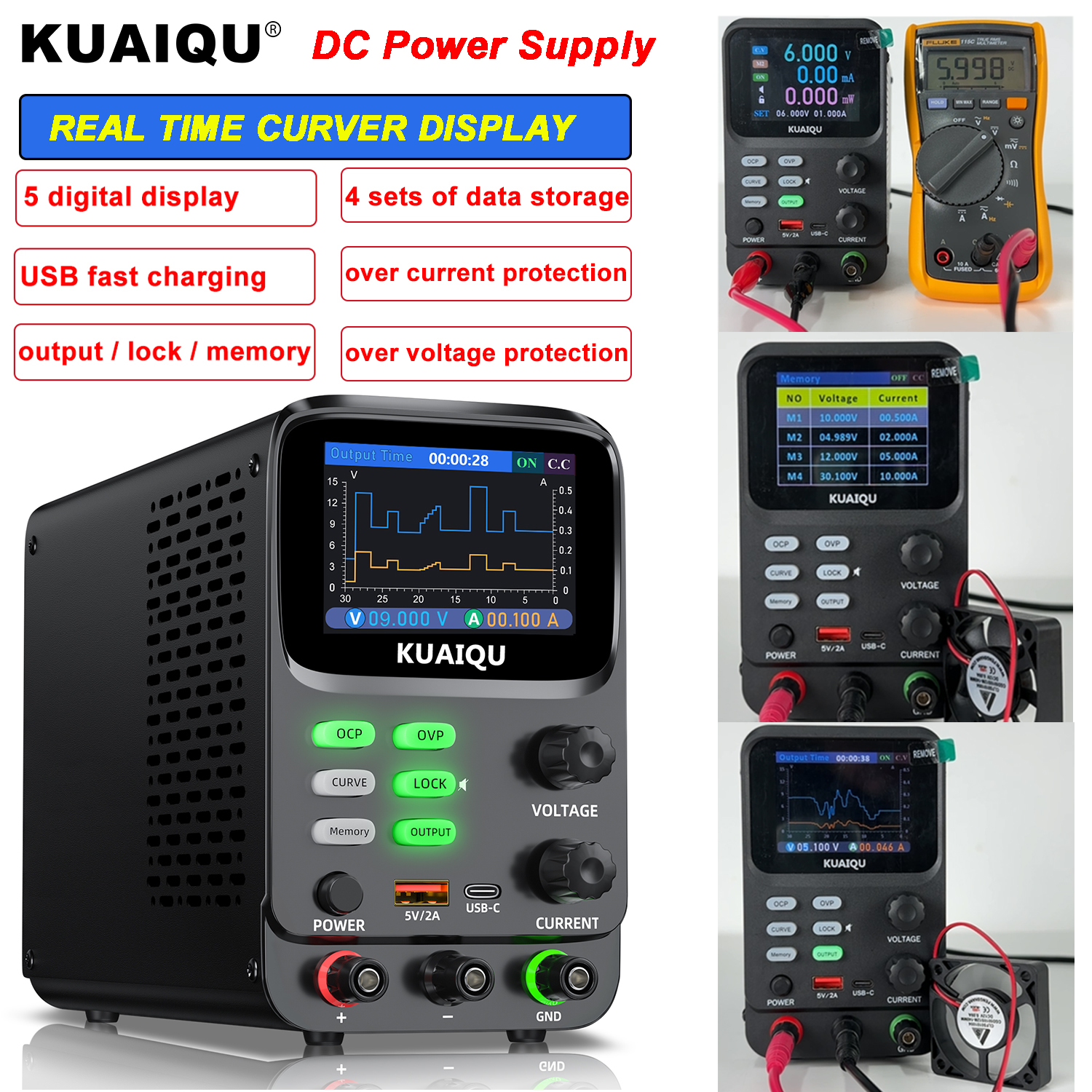 Zasilacz laboratoryjny AC na DC 30V 10A Regulowany zasilacz stołowy 60V 5A 120V 3A Do naprawy telefonów komórkowych, szybkie ładowanie USB akumulatorów