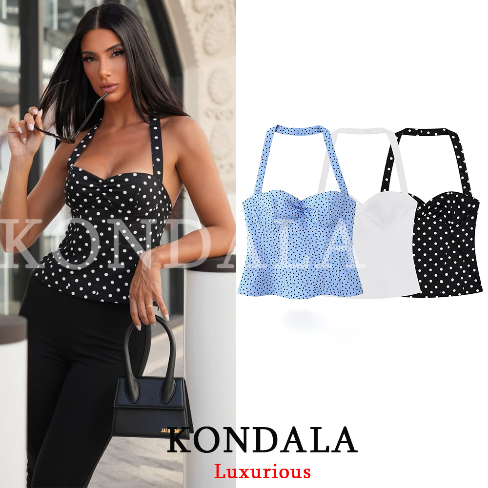 KONDALA Sexy Y2K Meisje Halter Tops Corset Slanke Polka Dot Print Korte Tops Mode 2026 Lente Zomer Streetwear Vakantie Strand Top
