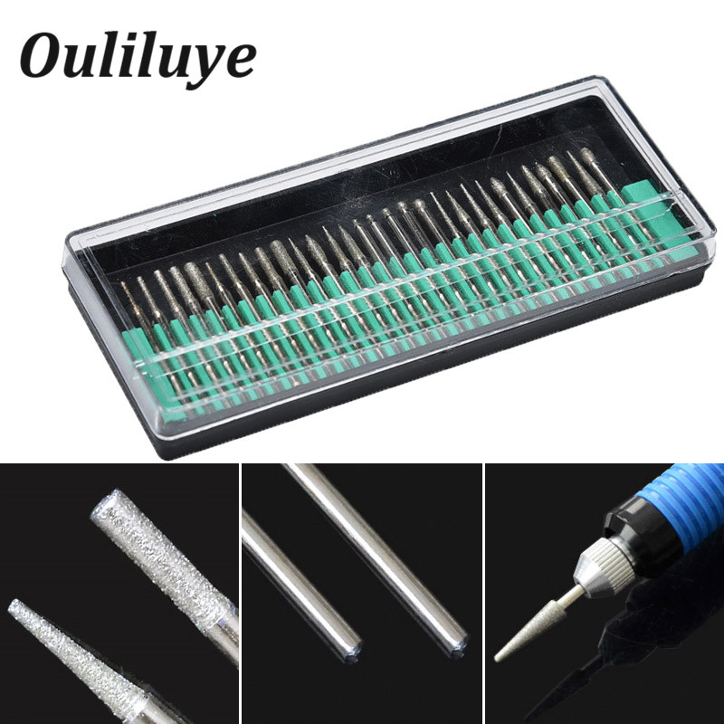30 Mini Kim Cương Burs 2.35Mm Cho Khắc Đá Mài Nhám Vỏ Gỗ Đá Khắc Dremel Rotary dụng Cụ