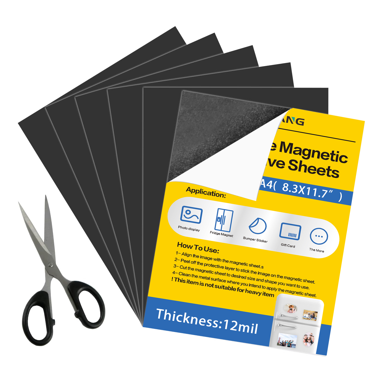 Formato A4 8,3x11,7 (confezione da 5) fogli magnetici adesivi da 3 mm per fogli magnetici con adesivo autoadesivo per ufficio domestico, facile da tagliare