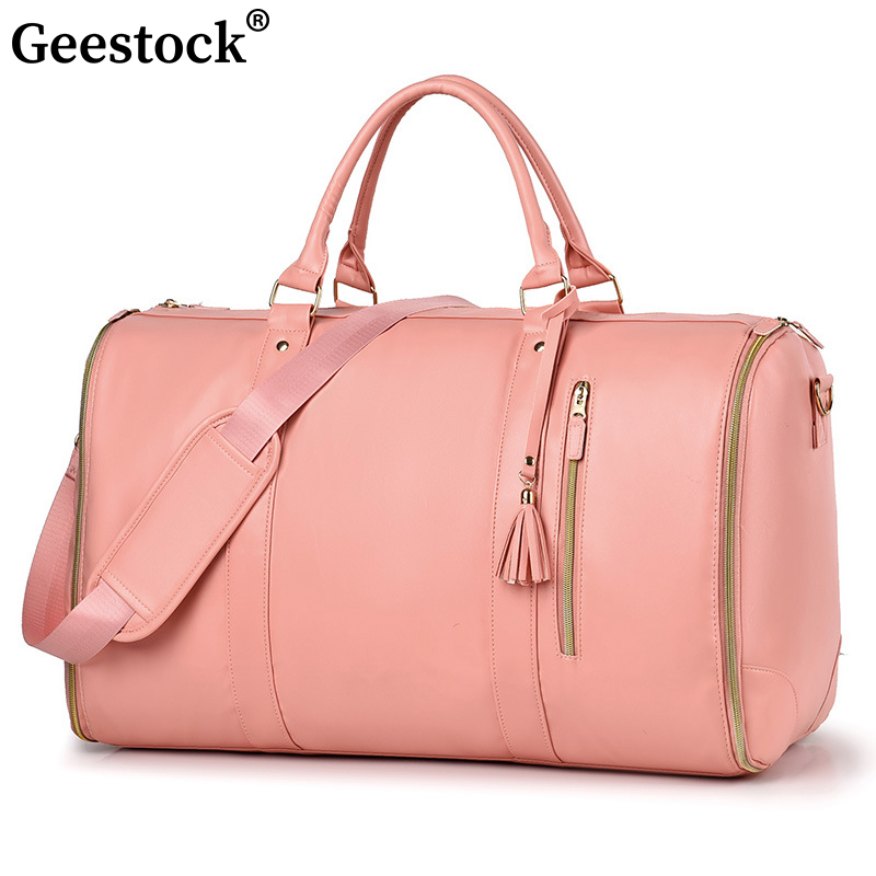 Geestock Folding Suit Storage Bag PU Travel Bags Waterproof Travel Women Handbag Business Garment Bag Large Capacity Weekend Bag