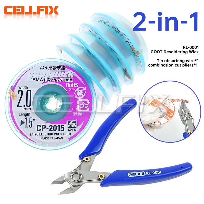 GOOT High Quality Desoldering Wick With RL-0001 Braided Copper Wire CP2015 1515 3015 3515 2515 BGA Solder Paste Remover sets