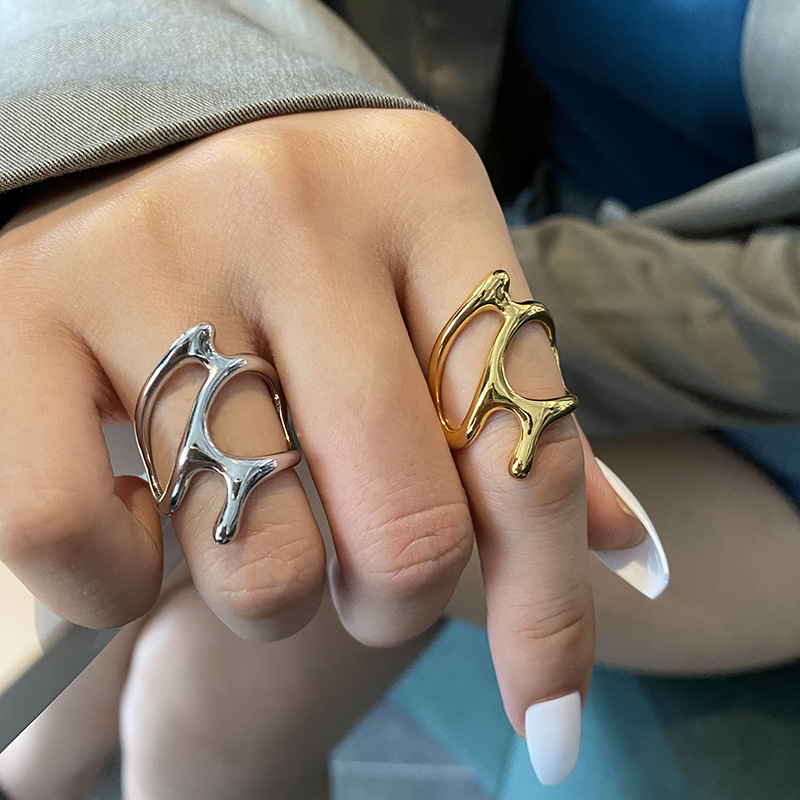 Anillo abierto plisado Irregular Vintage de Color dorado para mujeres y hombres, estilo Punk de Metal líquido, accesorios Y2K para dedo, joyería de moda