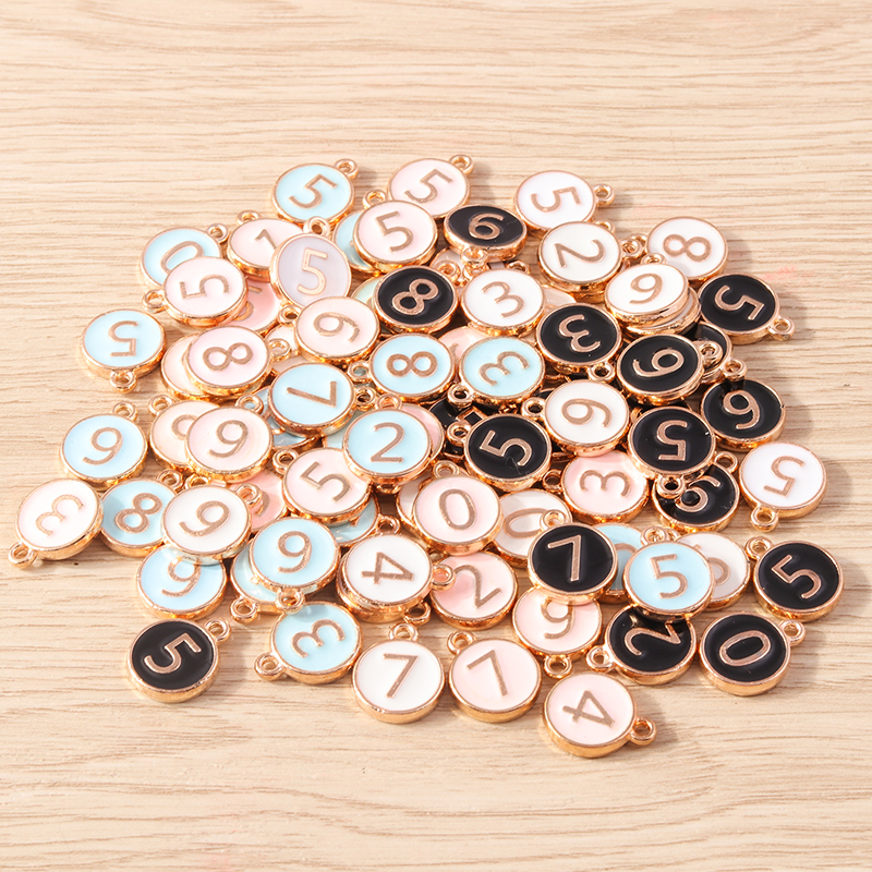 10 sztuk śliczne emalia numer 0-9 Charms wisiorki do tworzenia biżuterii DIY kolczyki wiszące naszyjniki bransoletka rękodzieło akcesoria