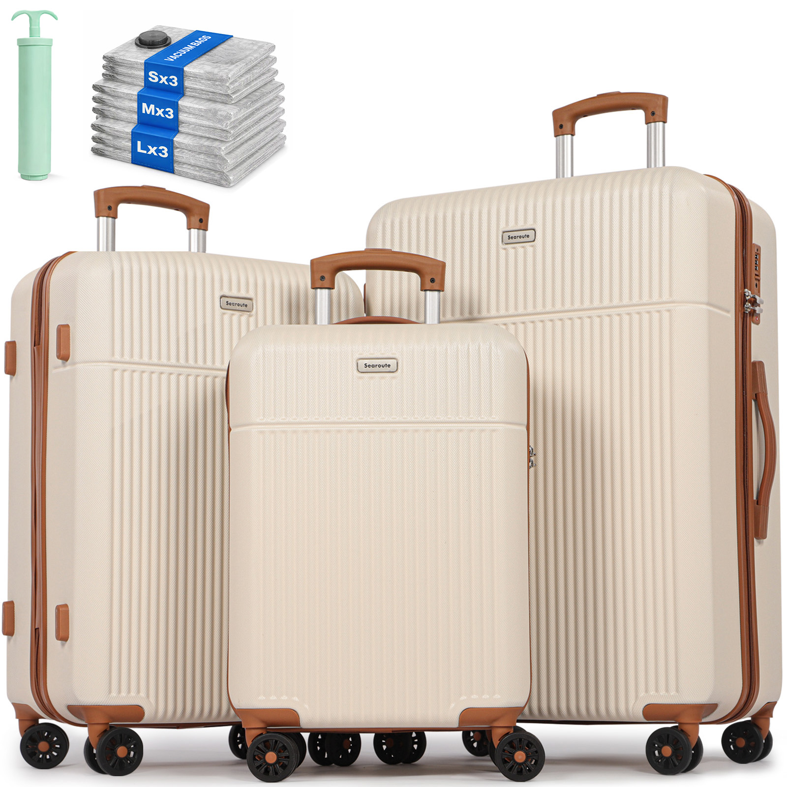 Conjuntos de Malas de Viagem Rígidas em ABS com Rodas Duplas Giratórias e Cadeado TSA - Conjunto de 3 Peças (21'', 24'', 28'')