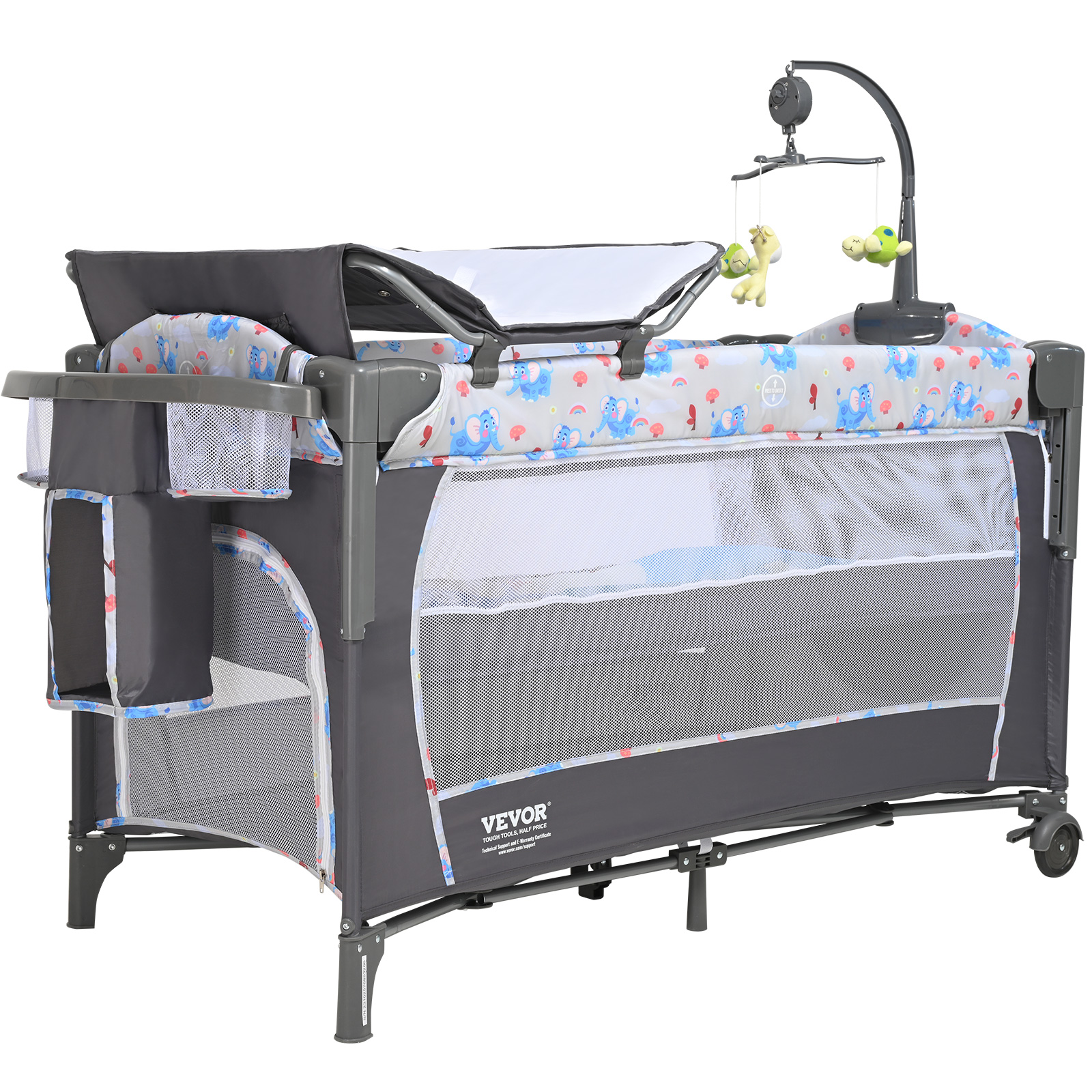 SucceBuy Culla per bambini Capacità di carico di 77 libbre Culla per bambini portatile facile da piegare Comodino con cestino portaoggetti e ruote