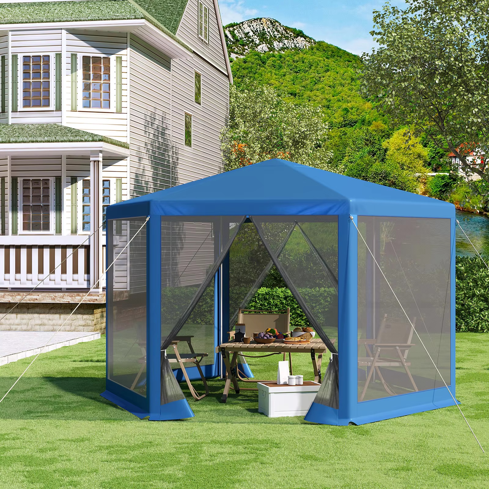 WOLTU 3,8 x 3,3 m Pavillons für den Außenbereich, Gartenpavillon, Moskitonetz mit Netz-Seitenwänden, Sonnenschutz, Überdachungszelt für Camping, Terrasse, Hof