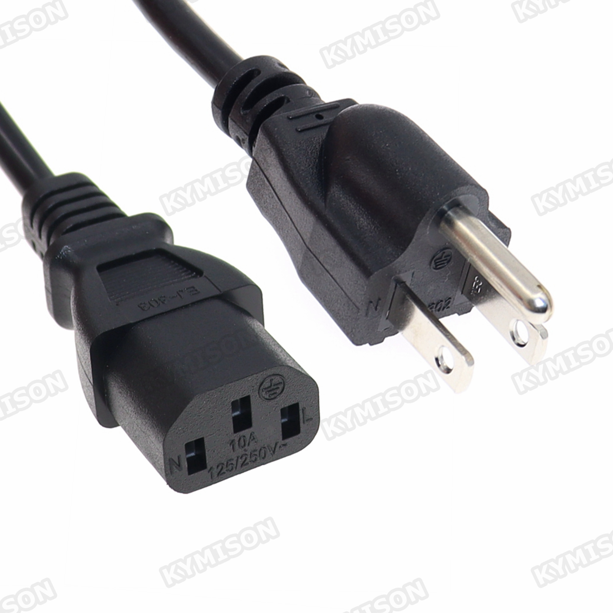 Kabel Daya AC US NEMA 5-15P ke IEC C13, Kabel Ekstensi Tiga Colokan Standar Amerika ke C13 Untuk Komputer 3x0.824mm 18AWG