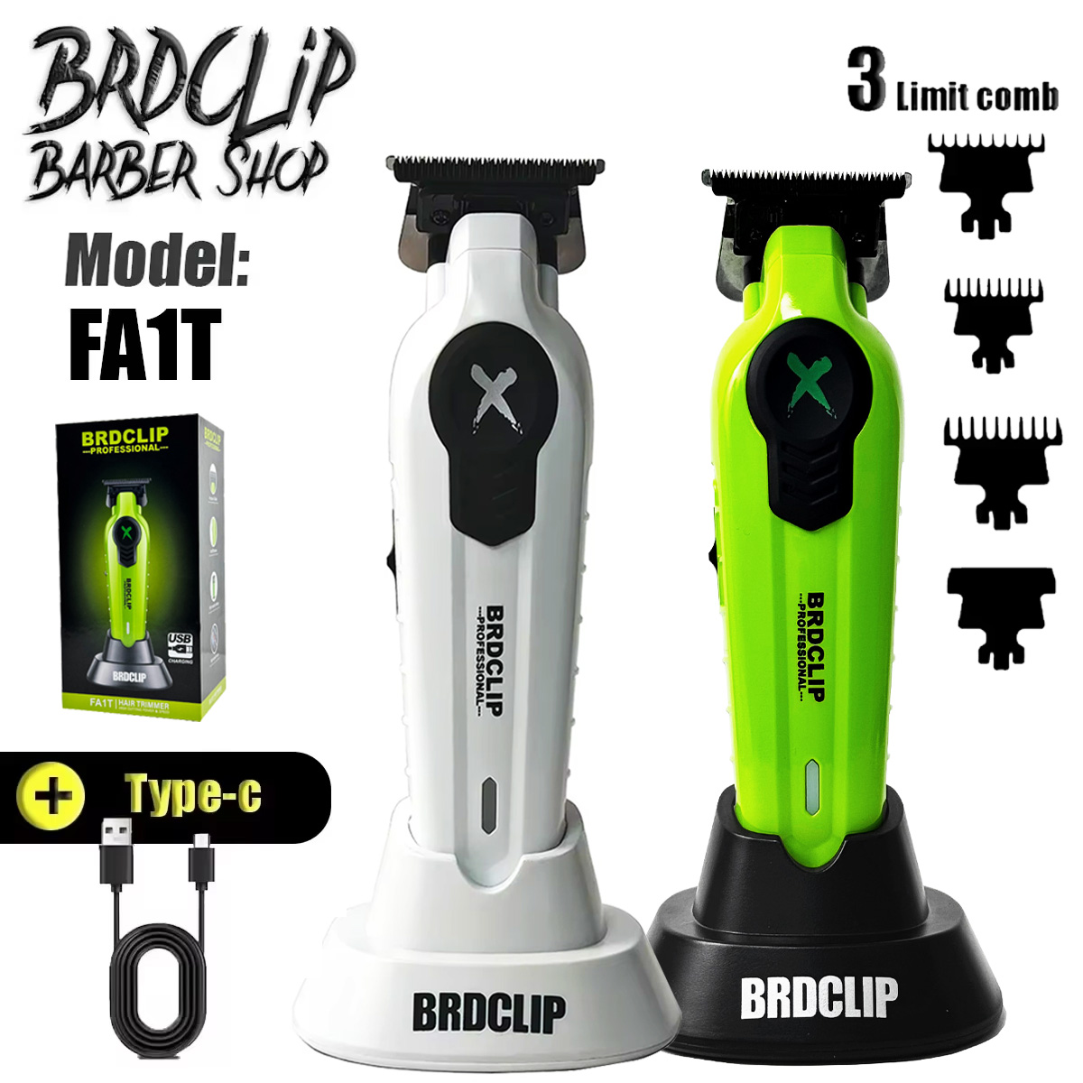 Nuevo 2025 BRDCLIP FA1T verde recortador de pelo profesional barbero tallado acabado degradado máquina cortadora eléctrica con soporte de cargador