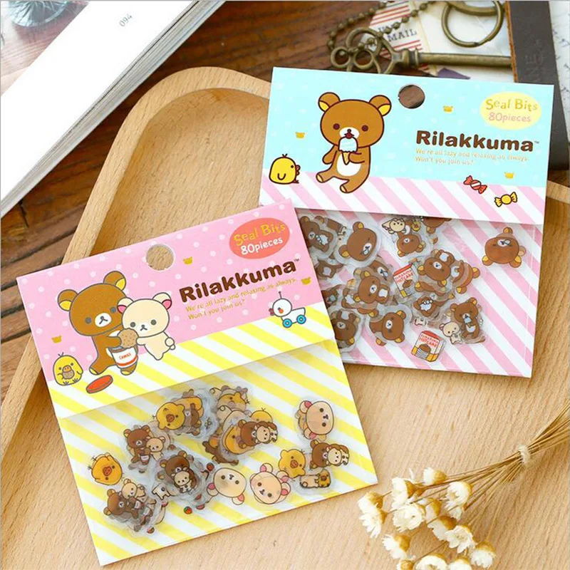 80 pçs/lote bonito rilakkuma mini papel stickerbag diy diário planejador decoração adesivo álbum scrapbooking kawaii papelaria