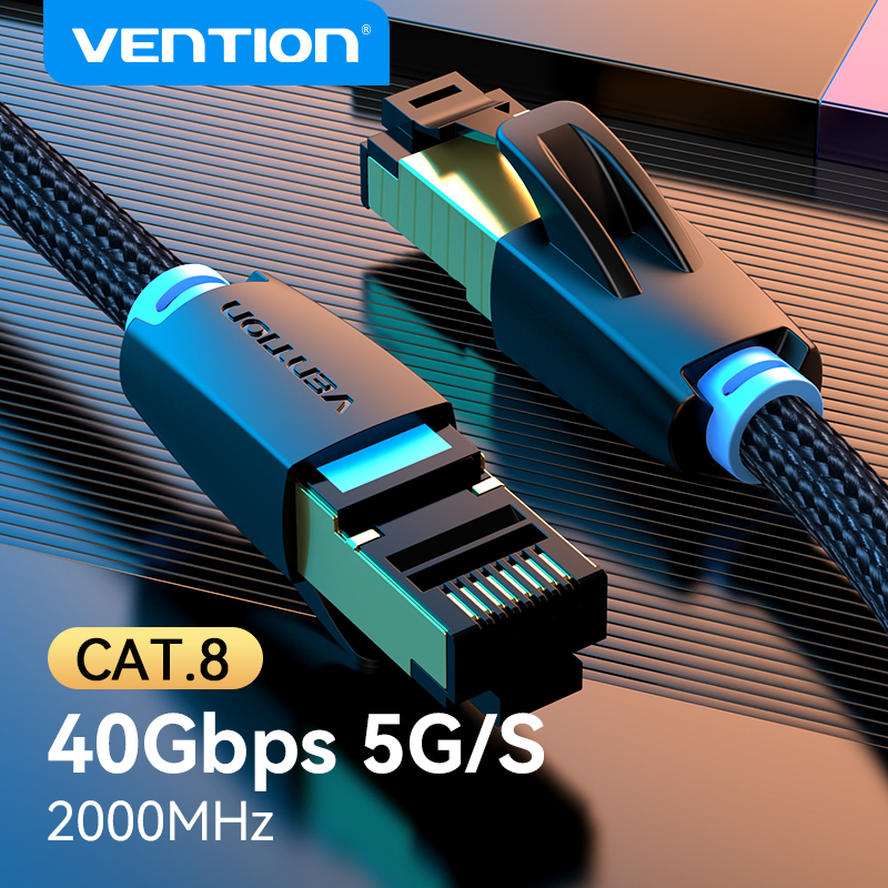 Vention-Cable Ethernet CAT8, 40Gbps, 2000MHz, CAT 8, Cable Lan de Internet trenzado de algodón para ordenadores portátiles, enrutador PS 5, Cable RJ45
