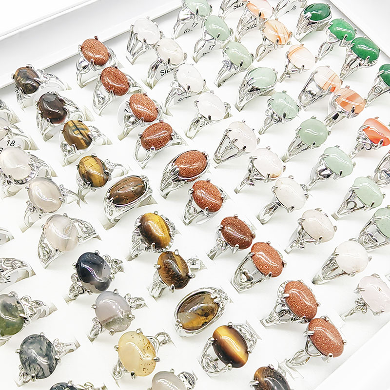 20 sztuk / partia Hurtownia Mix Style Natural Stone Pierścionki na palce dla kobiet Luksusowy czerwony agat Moda HOT Blue Sandstone Biżuteria Prezent Dziewczyna