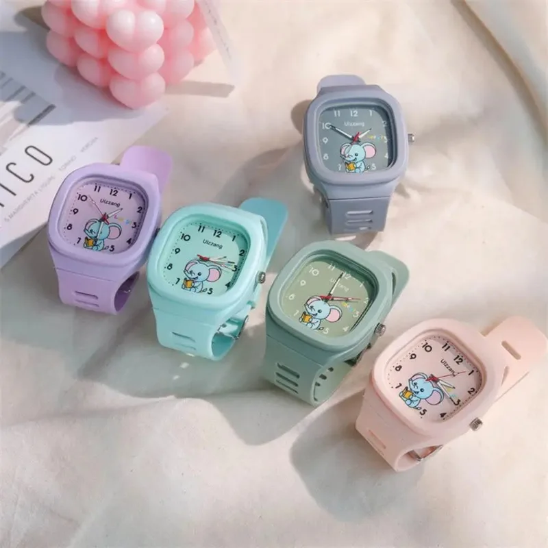 Kinder Elefant Muster Uhr quadratisches Zifferblatt Studenten uhr verstellbares Armband Quarz werk Armbanduhr Geburtstags geschenk наручные