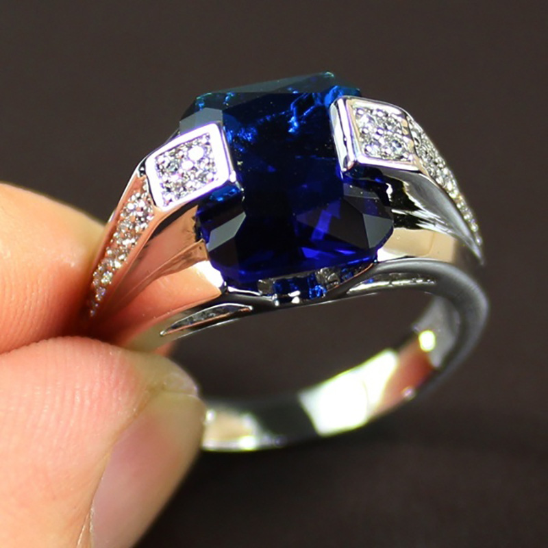 Delicate Mannelijke 925 Sterling Zilveren Ringen voor Vrouwen Zirconia Blauwe Steen Ring voor Mannen Vrouwen Wijsvinger Ring VIntage Sieraden