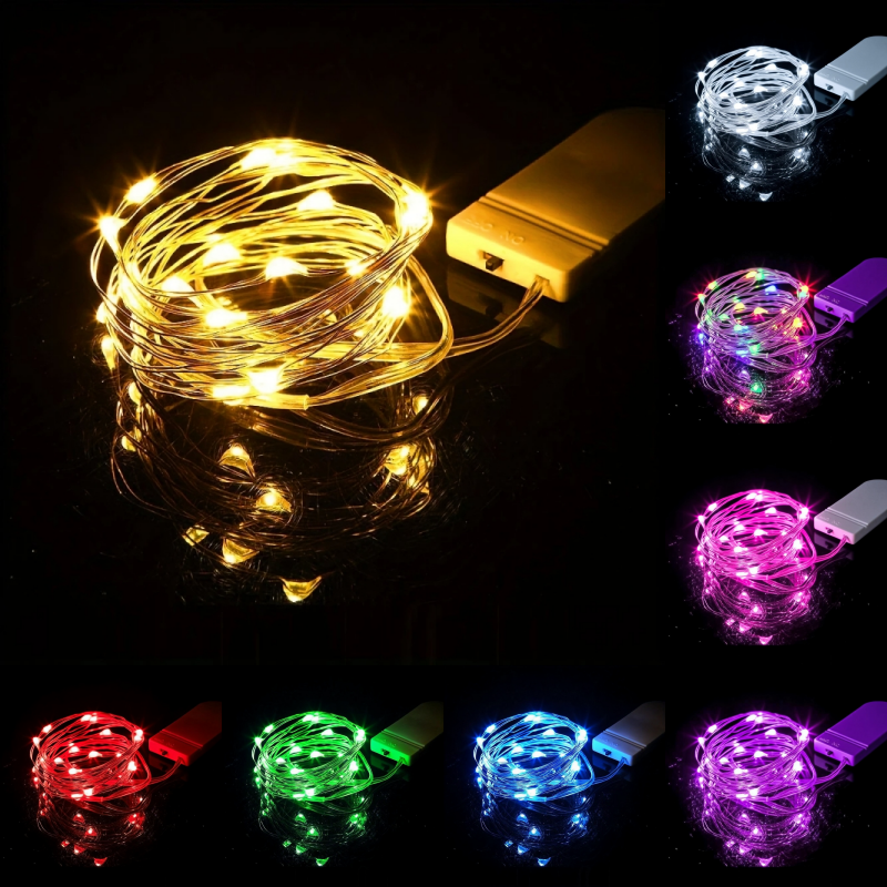 Guirlandes lumineuses LED à piles, guirlandes lumineuses étanches, fil argenté, lucioles, lumières étoilées, décoration de mariage, fête, Noël