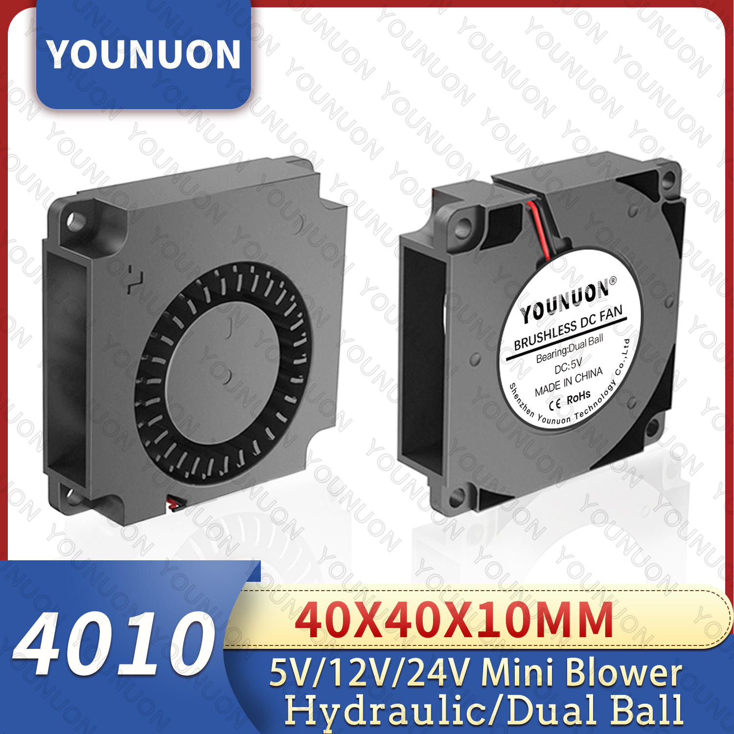 1/2/5 SZT. YOUNUON 40mm 24V Wentylator do Drukarki 3D 40x10MM Podwójny Kulowy Turbodoładowany Wysokobrotowy Chłodnica 4010 Akcesoria do Drukarki Radiator