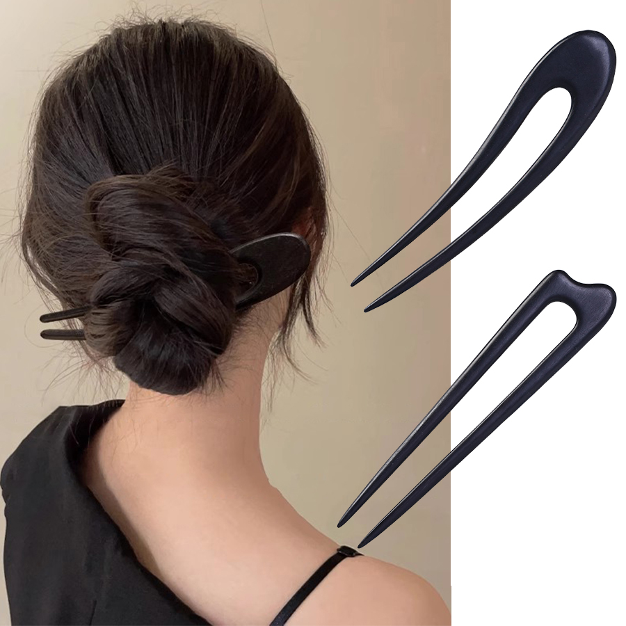 Palillos de pelo de madera en forma de U, horquilla de estilo chino a la moda, tocado, moño para el pelo, accesorios para el cabello de cola de caballo Vintage para mujeres y niñas