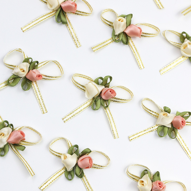 (20pz/50pz/100pz) Fiocchi a Forma di Bocciolo di Rosa 4,5cm Bianchi e Rosa, 2 Fiocchi per Confezione Regalo, Accessori per Capelli, Decorazione Casa